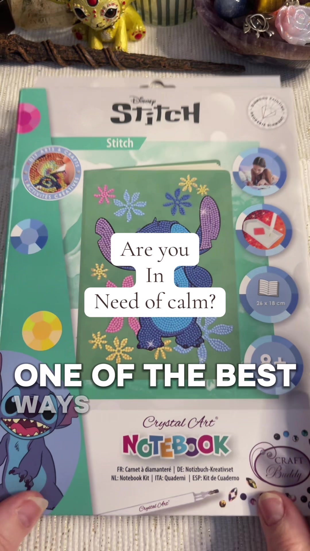 TikTok post by @calmcreatives for Craft Buddy. Caption reads: [...] Crystal art Disney notebook from craft buddy....