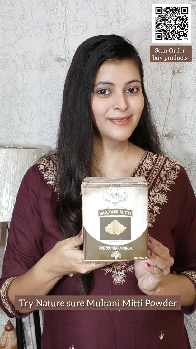 Instagram post by @sonavma for Nature Sure. Caption reads: ✨ Nature Sure Multani Mitti Powder – 100% pure &....