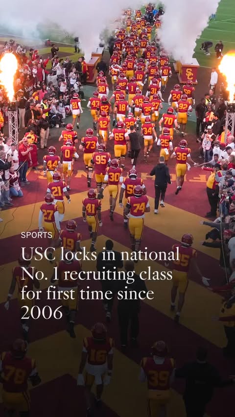 Instagram post by @latimes_sports for Los Angeles Times. Caption reads: USC inked the nation's No. 1 recruiting class....