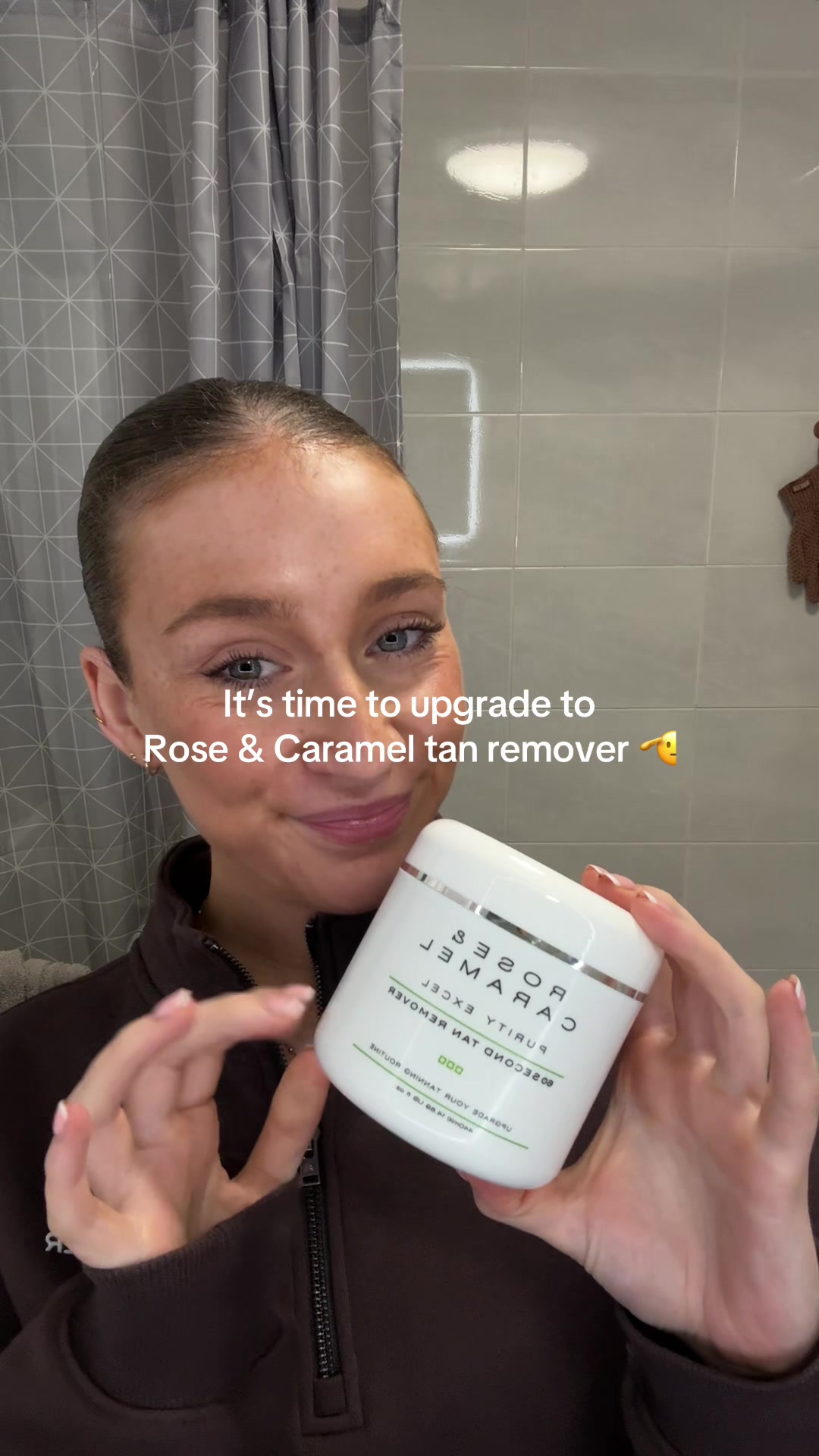TikTok post by @sophieholder19 for Rose & Caramel. Caption reads: STOP SCRUBBING YOUR SKIN OFF WITH EXFOLIATING....