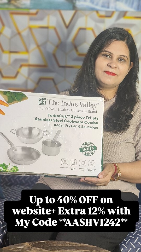 Instagram post by @aashvi_mishra_ for The Indus Valley. Caption reads: Your cookware can make or break your healthy....