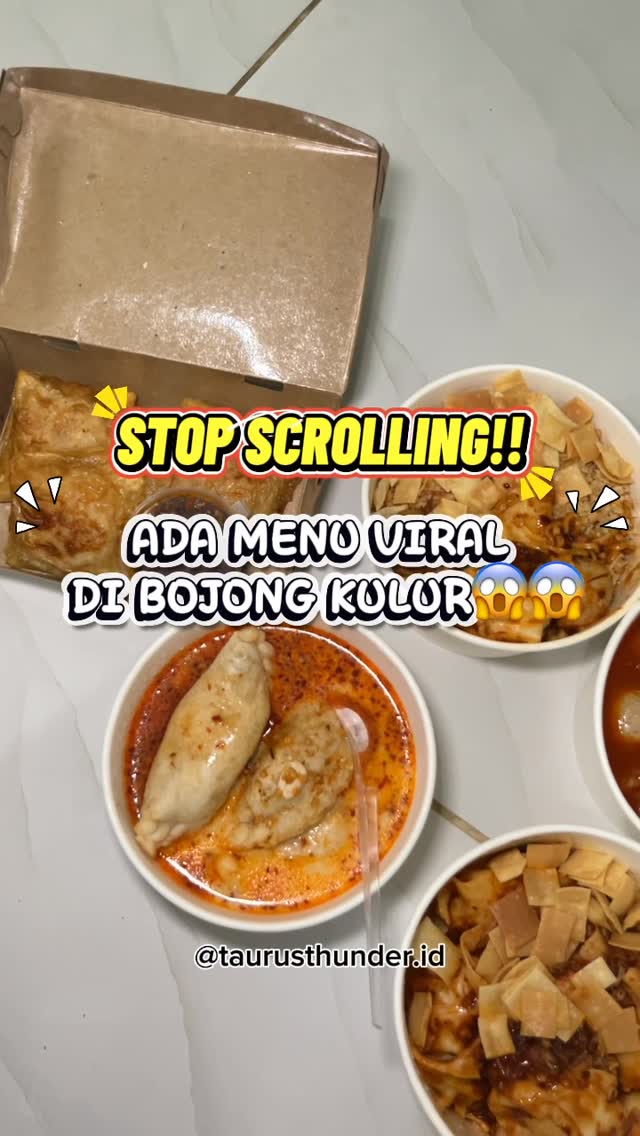 Instagram post by @taurusthunder.id for Food In Hands. Caption reads: STOP SCROLLING!! Warga bojongkulur ,jatiasih dan....