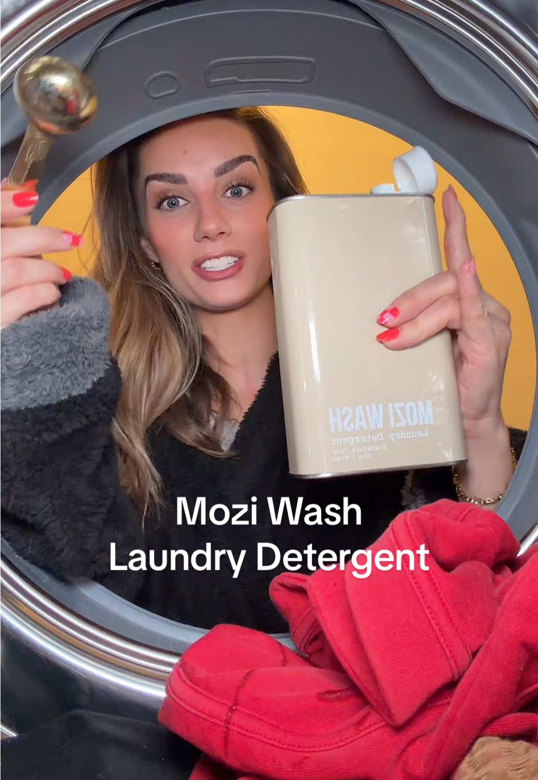 TikTok post by @alliequist for Mozi Wash. Caption reads: [...] laundry detergent proved me wrong 👏🏼 @Mozi....