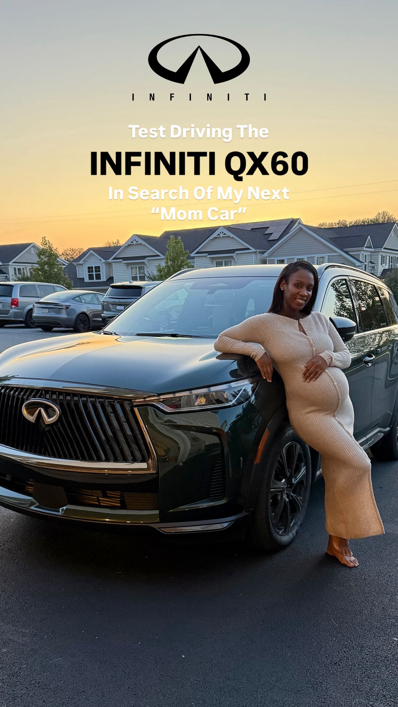 Instagram post by @tyannamyers for INFINITI USA. Caption reads: ✨ In search of my next mom car ✨ The Infiniti QX60....