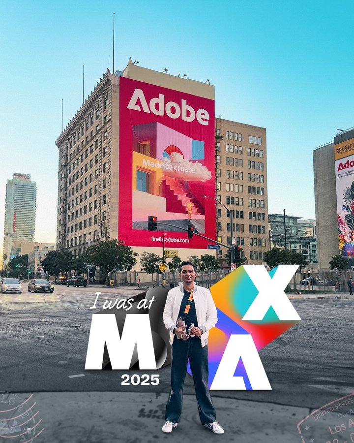 Instagram post by an influencer for Adobe Creative Cloud. Caption reads: 1. LA was literally painted Adobe red. Every....