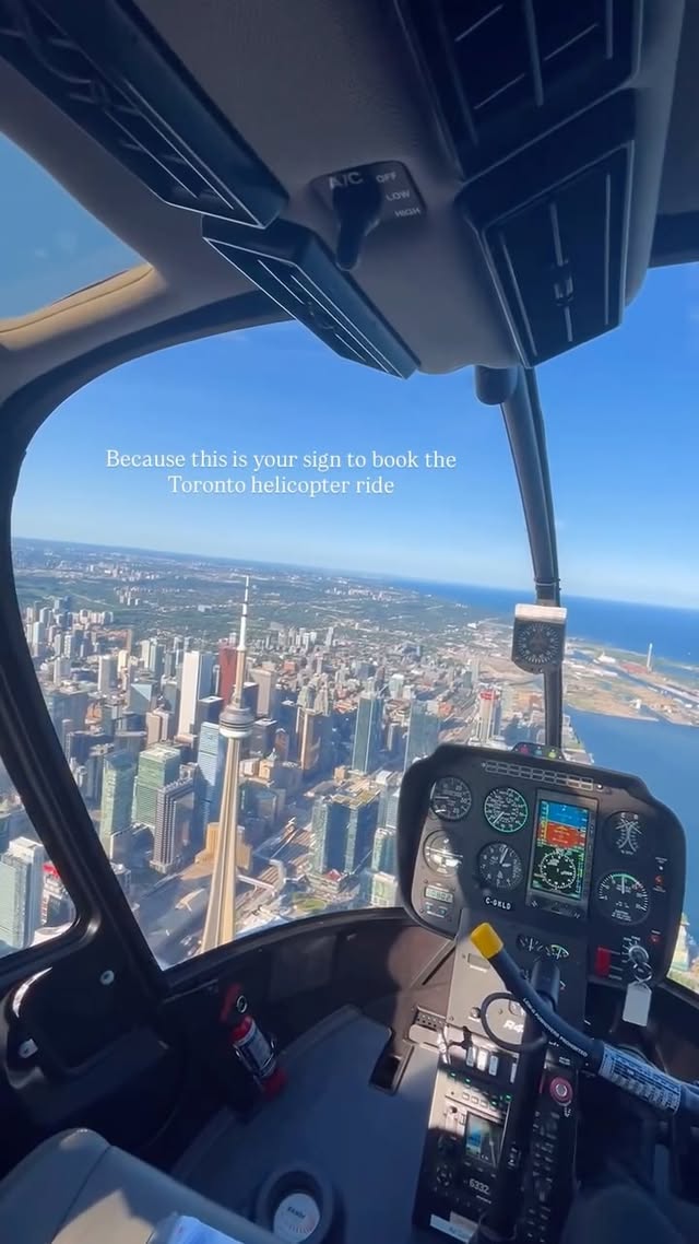 Instagram post by @funthingstoronto for Date Ideas Toronto. Caption reads: 🚁 This is your sign to book that helicopter ride....