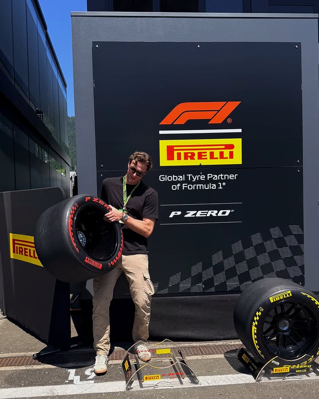 Instagram post by @stefandrives for Pirelli. Caption reads: P1 for P Zero 🏆 On roads and on track @pirelli ad.