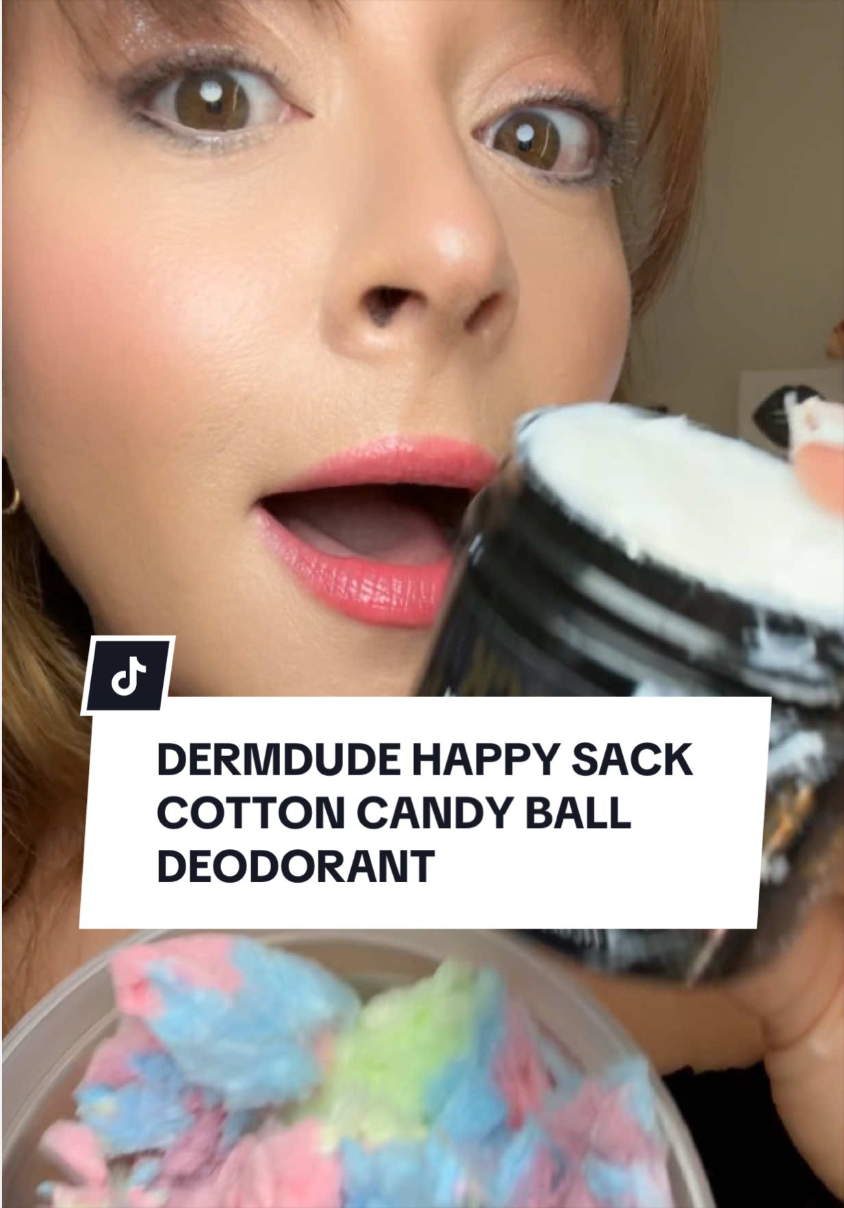 TikTok post by @ablondegirlsambition for Derm Dude. Caption reads: [...] #balls #deodorant #bodycare @Derm Dude Happy....