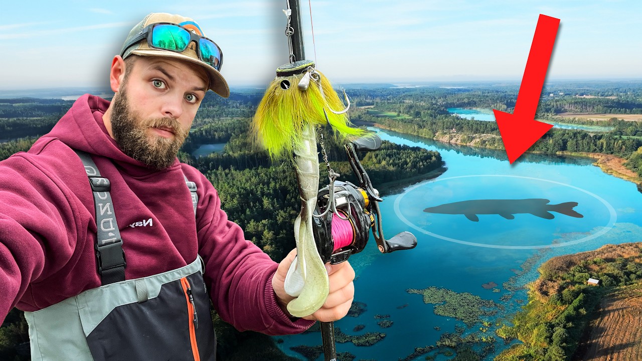 YouTube post by @Boatside for BlueBlue Fishing. Caption reads: Does the MONSTER Pike Still Live in this Tiny....