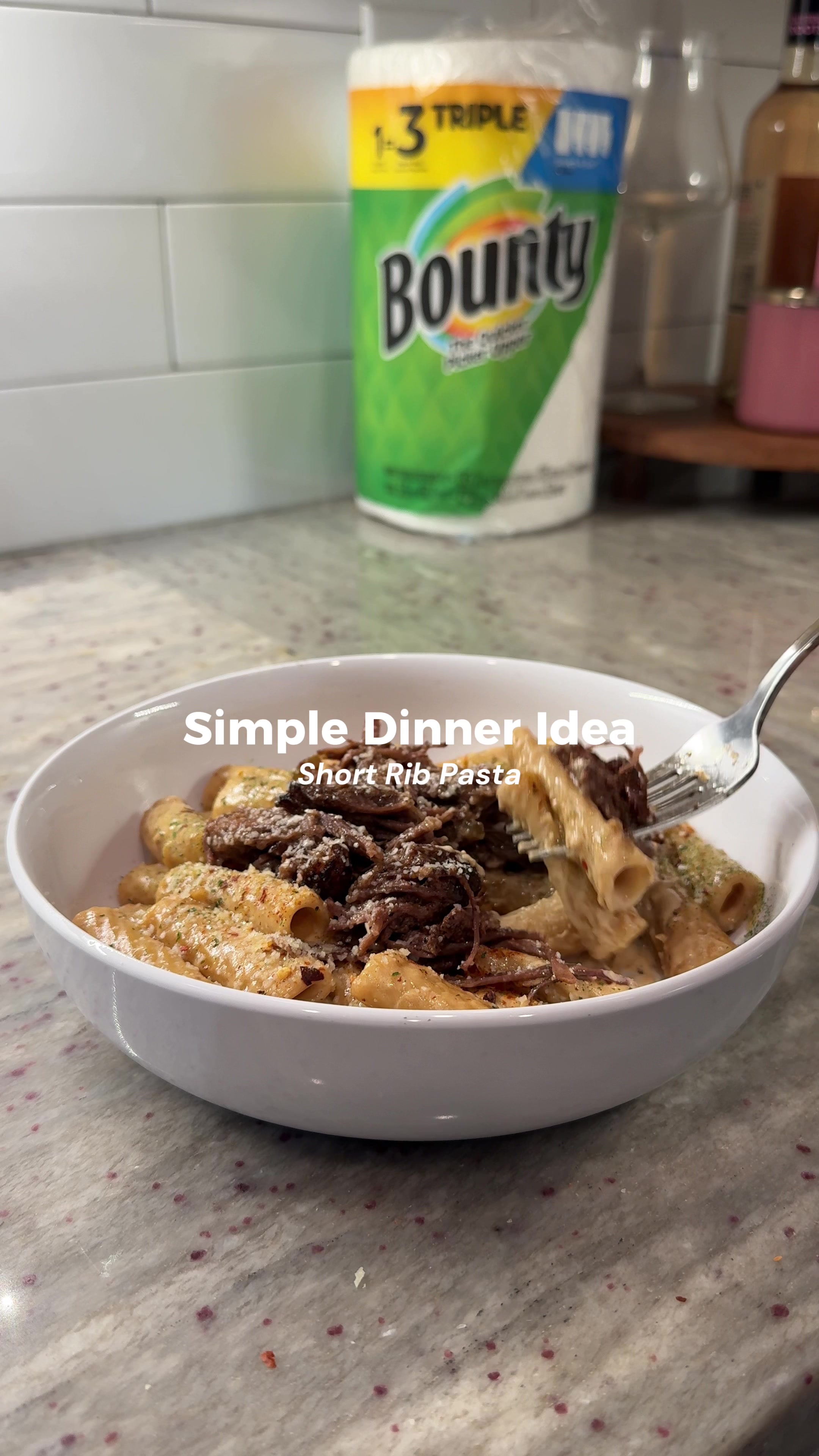 TikTok post by @dabrionne for Bounty. Caption reads: #ad #BountyPartner Short rib pasta is my newest....