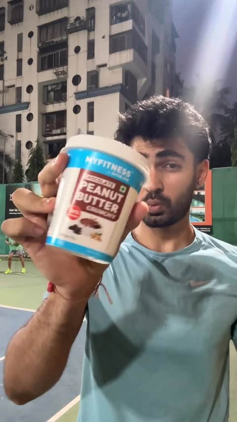 Instagram post by @pranayayy_k for MyFitness. Caption reads: Tennis x @myfitness Need a healthy and tasty fuel?....