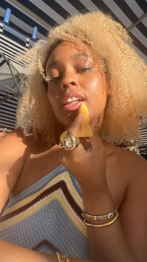 Instagram post by @aicharkk for Adore Beauty. Caption reads: Which @olehenriksen Pout Preserve Peptide Lip....