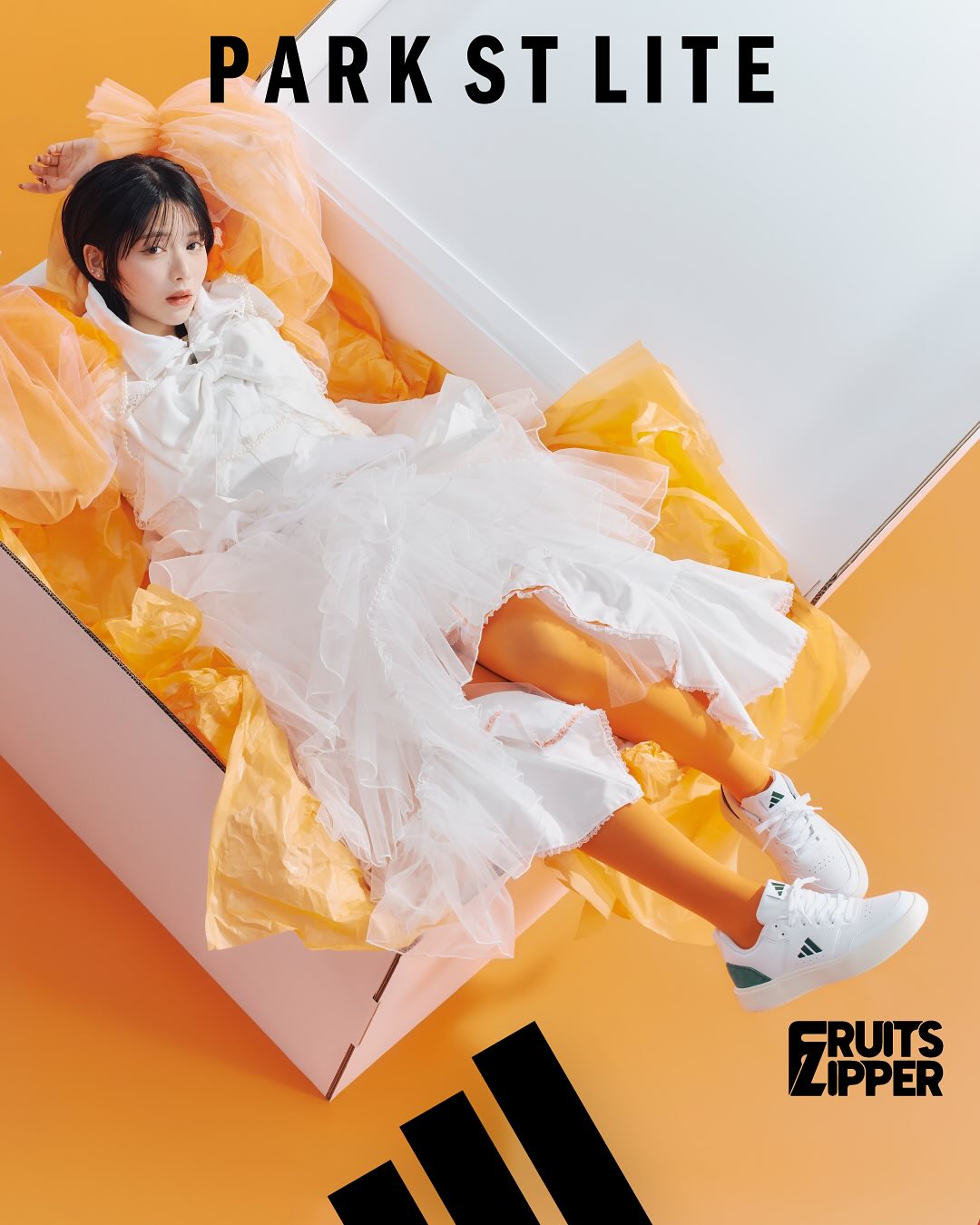 Instagram post by @tarasuzuka24 for ABC-MART KIDS. Caption reads: FRUITS ZIPPER × adidas「PARK ST LITE」「ACE....