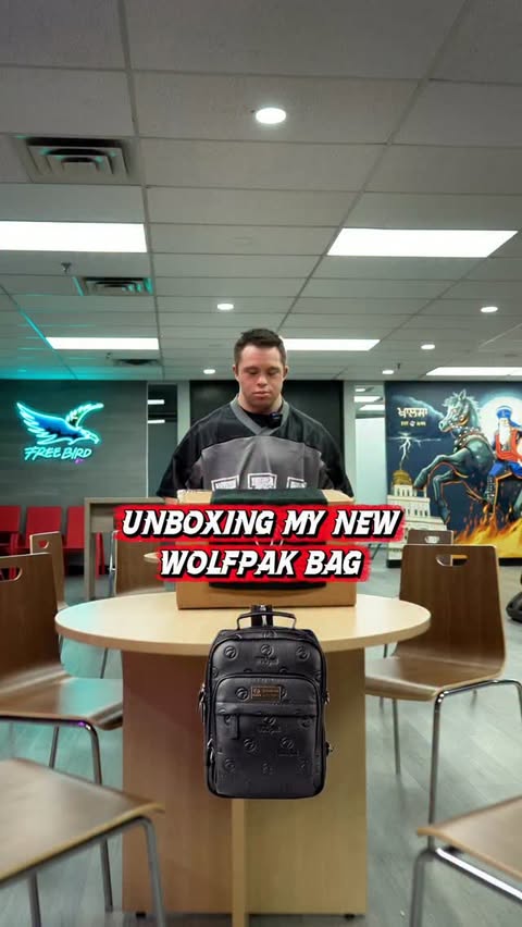Instagram post by @freebirdmississauga for Wolfpak. Caption reads: Kyle’s reaction to his new @wolfpak.official says....