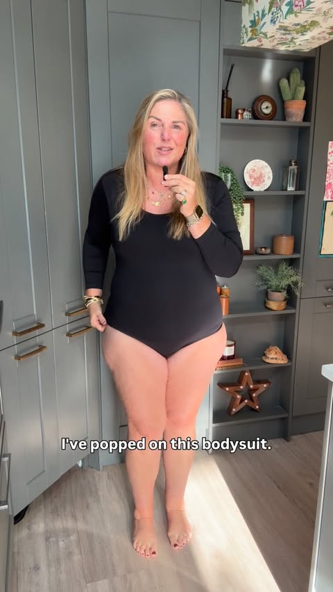 Instagram post by @fabfatand40plus for Shapermint. Caption reads: [...] outfit basics that work 💫. AD @shapermint....