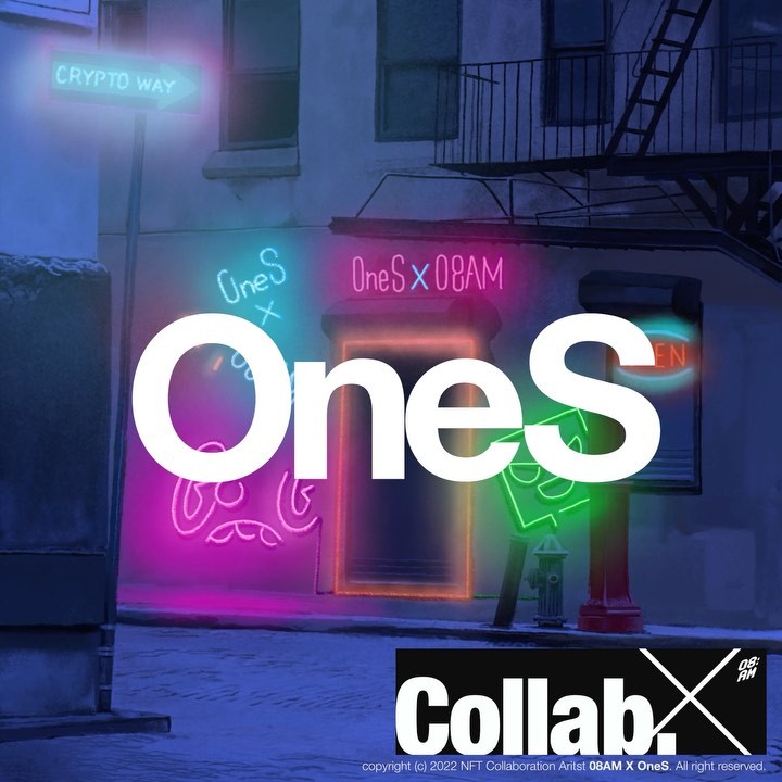 Instagram post by @08am for OpenSea. Caption reads: ✨Artist Collaboration✨ 💎08AM X @Ones🎼 Artists....