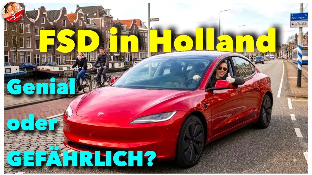 YouTube post by @ChrissiTechnik for audiio. Caption reads: I tested Tesla FSD in the Netherlands – This is my....
