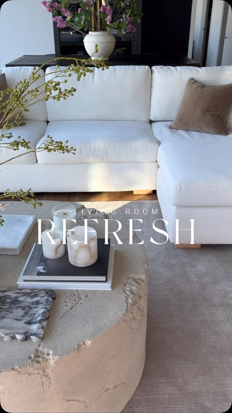 Instagram post by @scottsdaledesignservices for RugsUSA. Caption reads: Simple, modern, minimal and ultra cozy🤍 This hand....