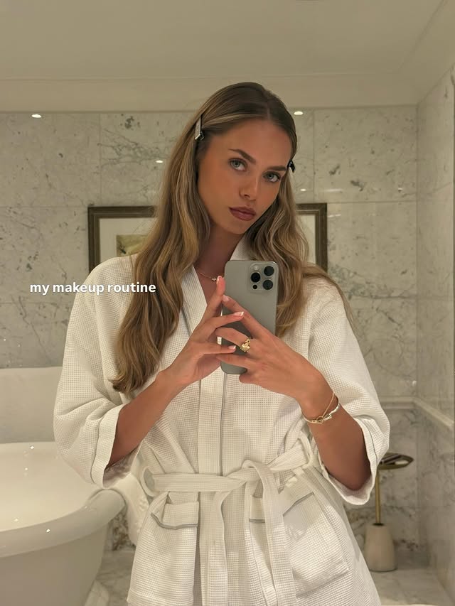 Instagram post by @lailahasanovic for Armani beauty. Caption reads: [...] routine 💋 advertisement @armanibeauty....