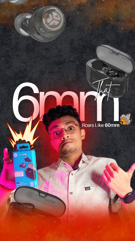 Instagram post by @_soumyajit.guha_official for JLab. Caption reads: Don’t Judge the Size – Hear the Power! 🎶....