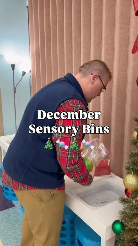 Instagram post by @teachwithheath_ for Hobby Lobby. Caption reads: 🍬🎄 DECEMBER SENSORY BINS 🎄🍬

For this month’s....