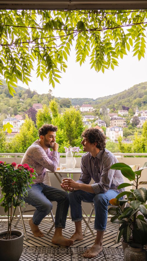 Instagram post by @homeinheidelberg for Interior & More. Caption reads: Bubbly balcony vibes with @mysodadeutschland....