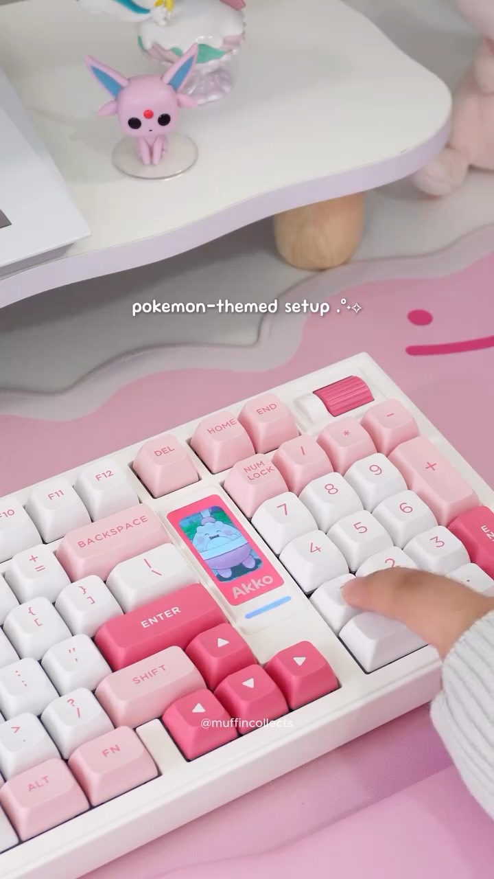 Instagram post by @muffincollects for Wishavenshop. Caption reads: another pink keyboard for the collection 🎀 this....