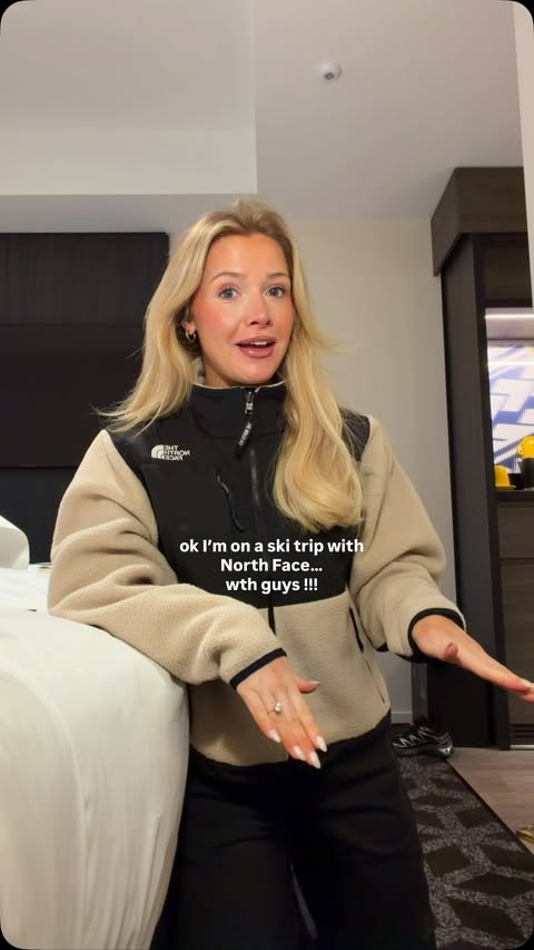 Instagram post by @sopheatsout for The North Face. Caption reads: [...] to ski in July and here we are 🤯....