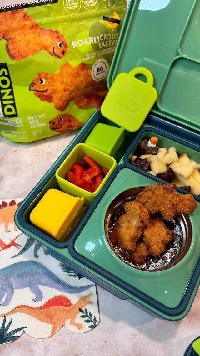 Instagram post by @adalynnslunchbox for NotCo. Caption reads: [...] idea | Plant based dinosaur nuggets from....