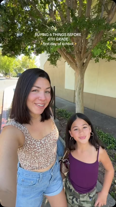 Instagram post by @sunkissed.mama for Premium Outlets. Caption reads: FIRST DAY OF SCHOOL OUTFIT 🥰 she did so good &....