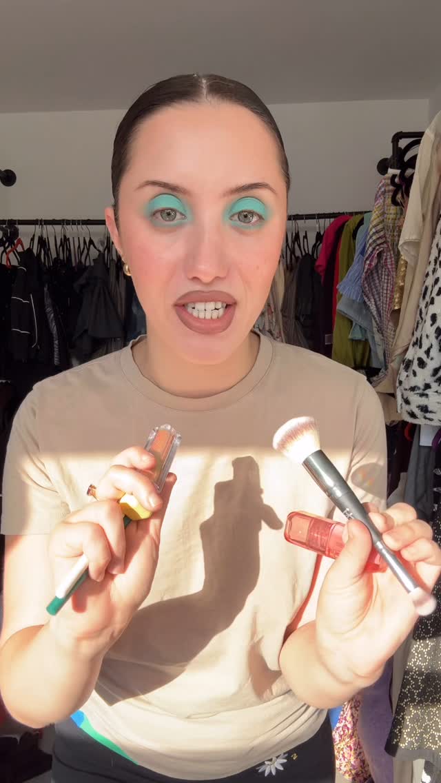 Instagram post by @tinyjewishgirl for About-face Beauty. Caption reads: [...] Holographic Eye Paint in shade Luna....