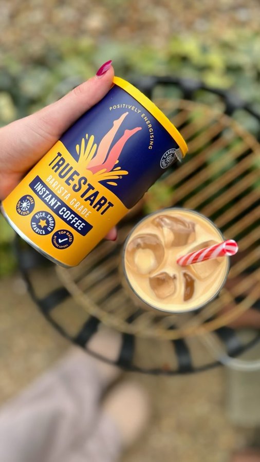 Instagram post by @contentbyhannahh for TrueStart Coffee. Caption reads: @truestartcoffee Feel good coffee ☕️🔥 The coffee....