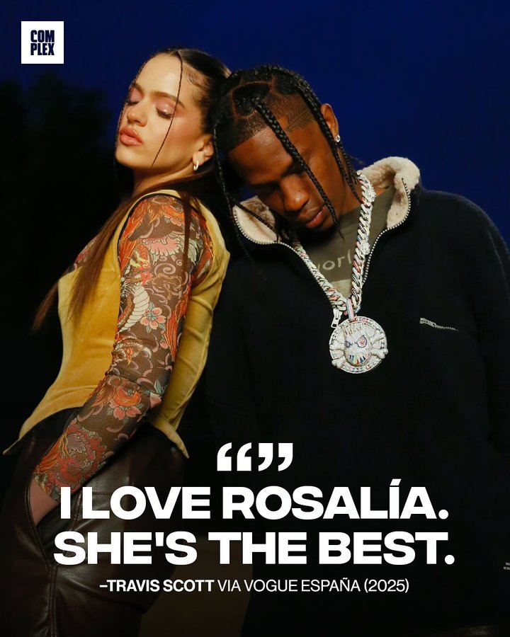 Instagram post by @complex for Vogue Japan. Caption reads: Another Trav and Rosalía collab this summer would....