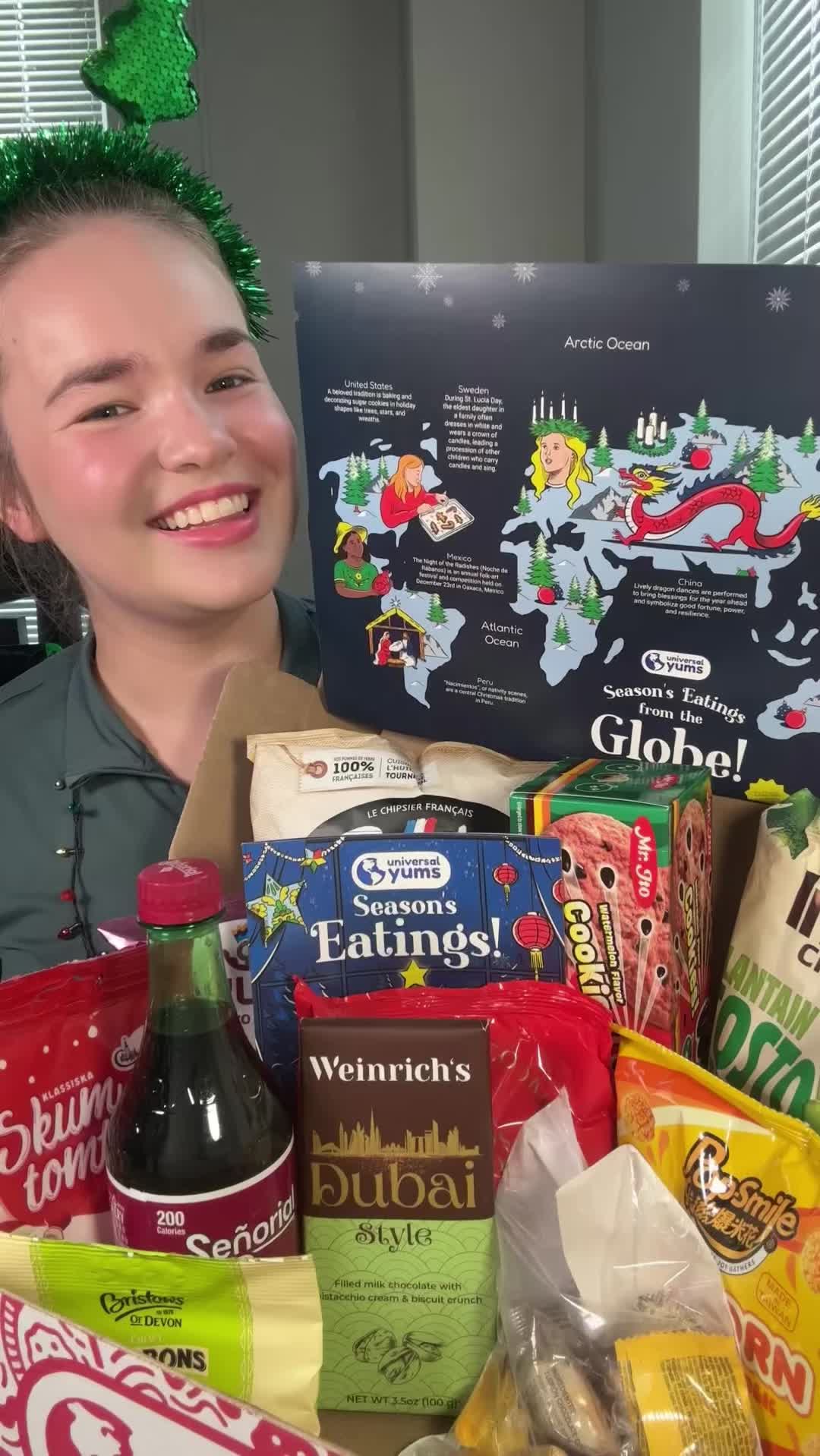 TikTok post by @jellybean.sweets for Universal Yums. Caption reads: Trying some snacks from @Universal Yums holiday....