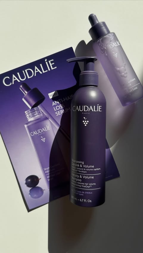 Instagram post by @anikaverret for Caudalie. Caption reads: ad | NEW density + volume duo 🫧 @caudalie....
