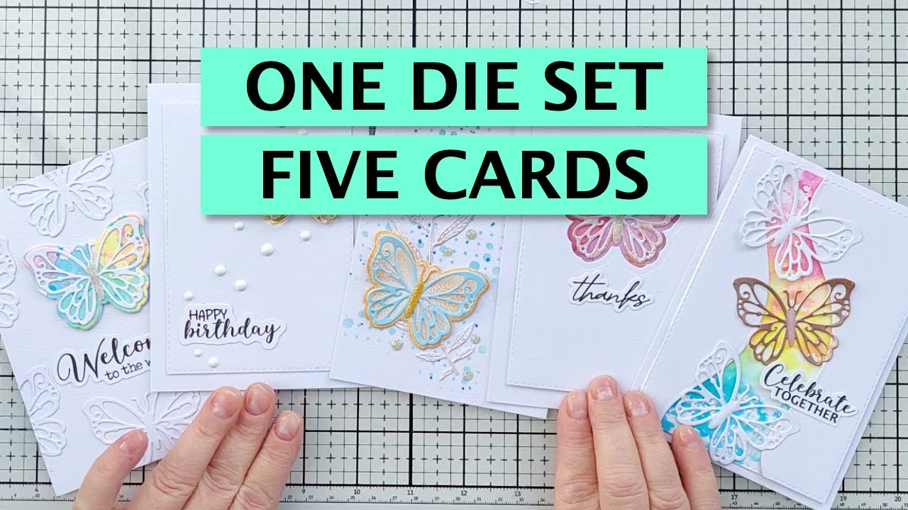 YouTube post by @nbcascards for MALIA. Caption reads: FIVE Cards from ONE Butterfly Die-Set! [2026/026].