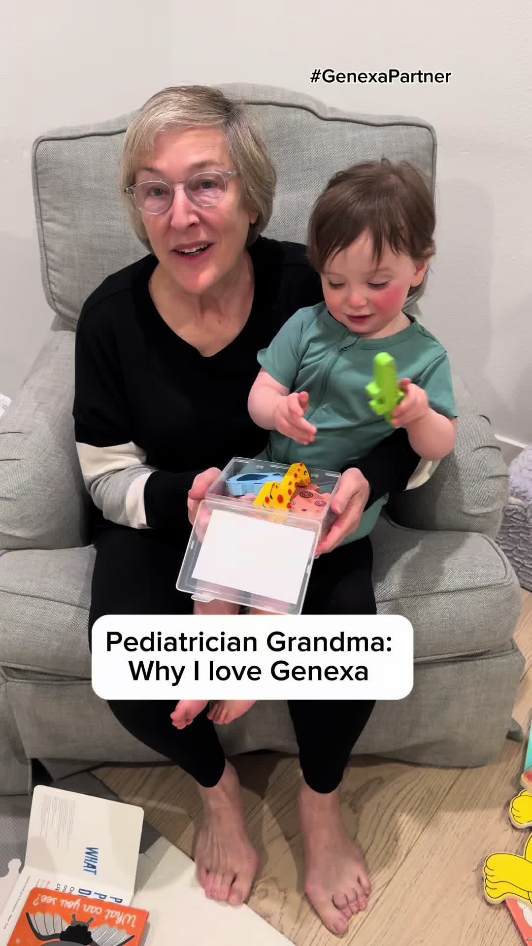 TikTok post by @ask.bubbie for Genexa. Caption reads: @Genexa’s Kids’ Pain & Fever medicine is my first....