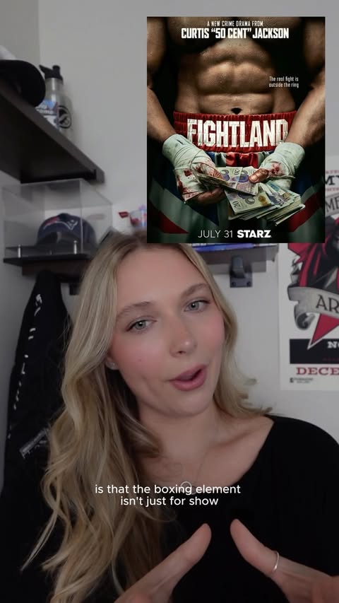 Instagram post by @ringthebellemma for STARZ. Caption reads: #starzpartner Tune in now to watch #fightland....