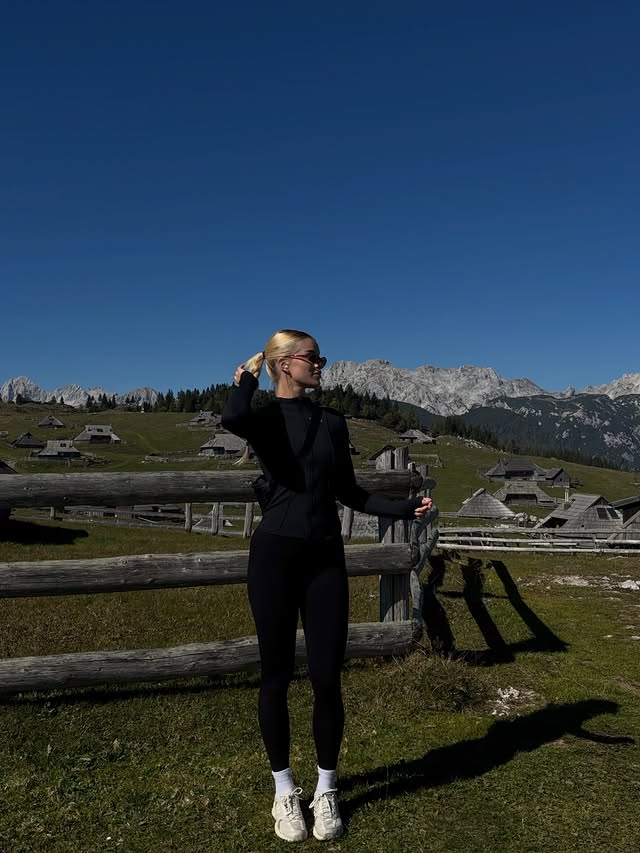 Instagram post by @evavihtelic for SWYbrand. Caption reads: 📍Velika planina & @swybrand fit (oglas) #trips....
