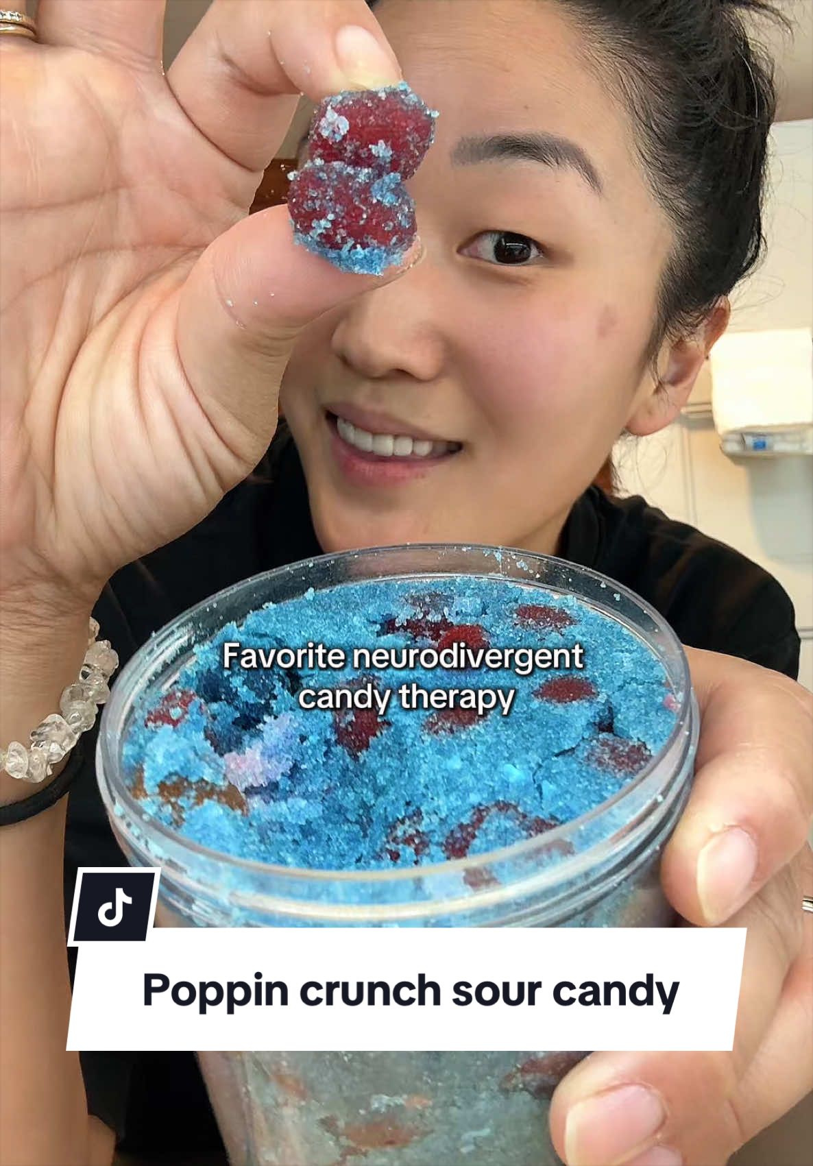 TikTok post by @michellepearlpnw for Poppin Crunch. Caption reads: [...] Gets me through work or long drives!....