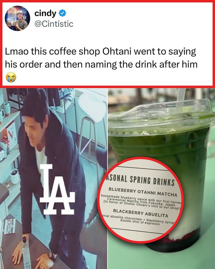 Instagram post by @dodgersalldayeveryday for Whistle. Caption reads: Only Ohtani will get a drink named after him....