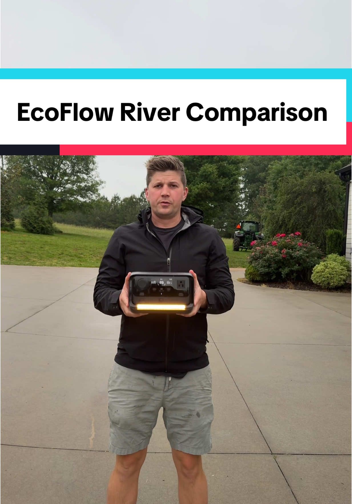 TikTok post by @how_to_dad for EcoFlow. Caption reads: [...] form factor #outdoorfun #ecoflowriver3....