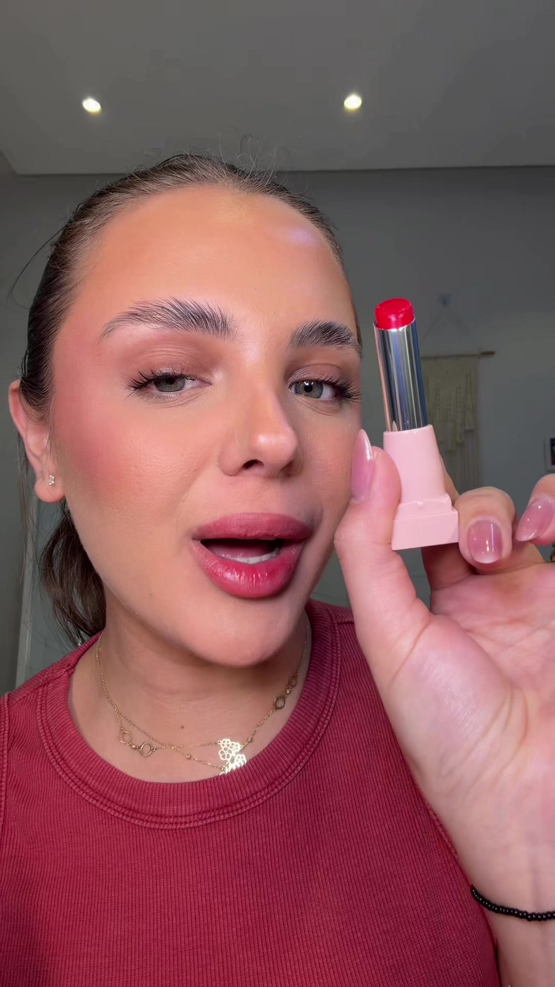 TikTok post by @rosemarytakla3 for Maybelline Arabia. Caption reads: @Maybelline Arabia Lifter Glaze Lip Balm under 50....