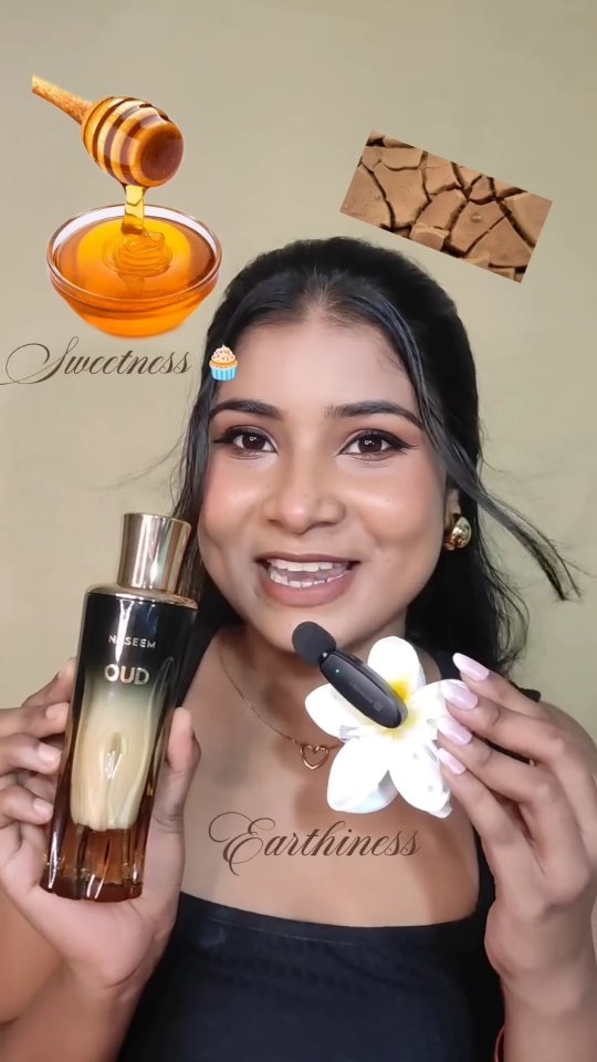 Instagram post by @khusilekha for Naseem Perfume. Caption reads: I'm obsessed with this 🤎✨ Soft on the surface,....