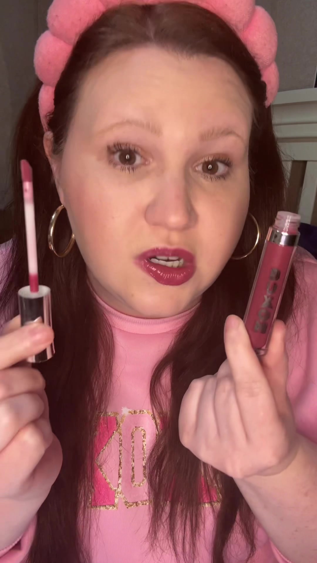 TikTok post by @courtneyelizabeth_xo for BUXOM Cosmetics. Caption reads: [...] gloss in the shade ‘dolly medium’....
