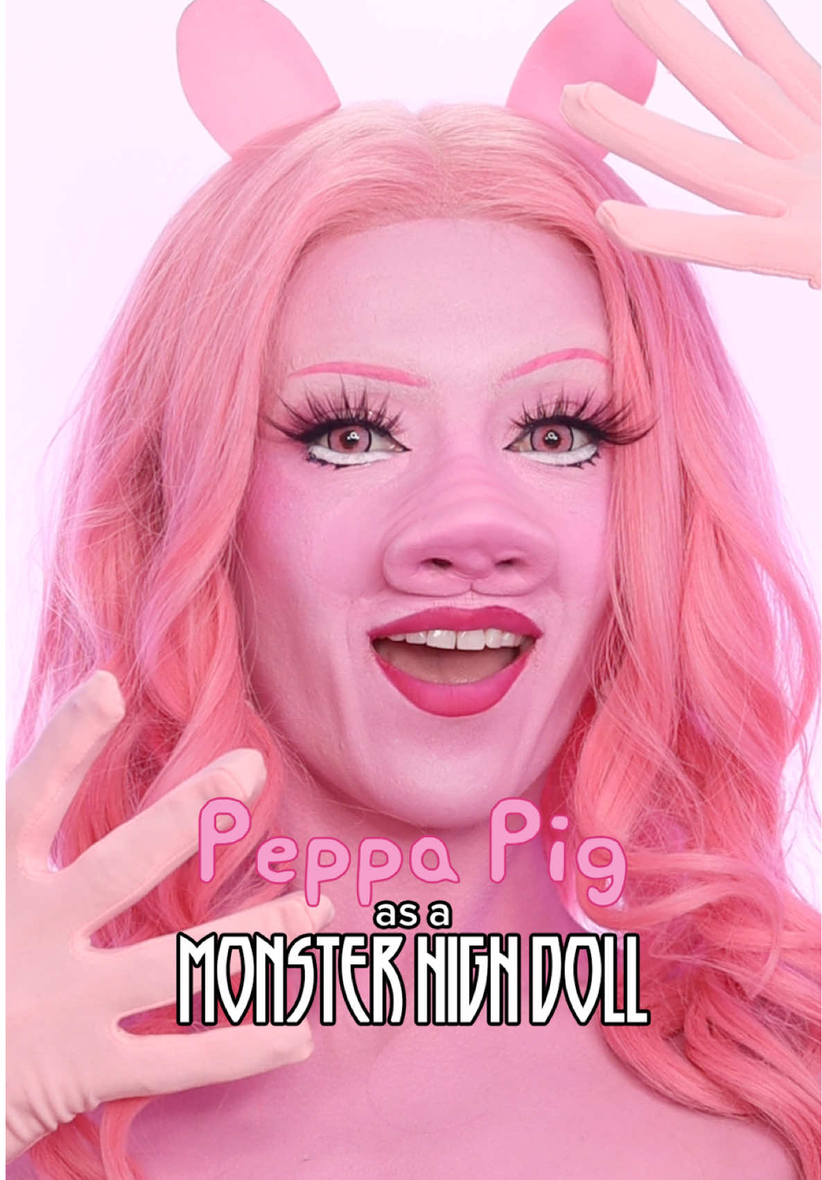 TikTok post by @piperartistry for RCMA Makeup. Caption reads: @Peppa Pig as a @Monster High doll 🐷✨🌸 the....