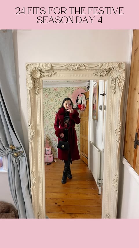 Instagram post by @hellomissjordan for LK Bennett. Caption reads: 24 FITS FOR THE FESTIVE SEASON DAY 4 🐴 Bringing....