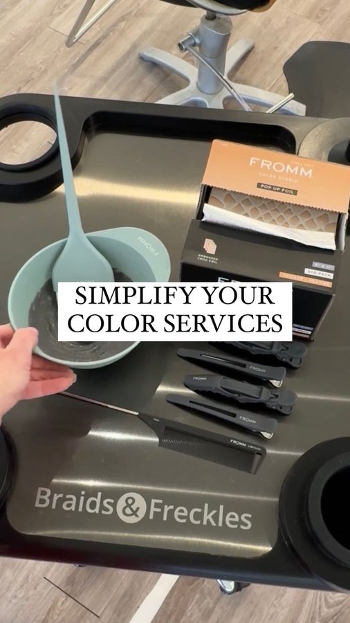 Instagram post by @samanthasbeautyconfessions for Fromm Pro. Caption reads: enhance your hair color services with @frommpro ⁣....