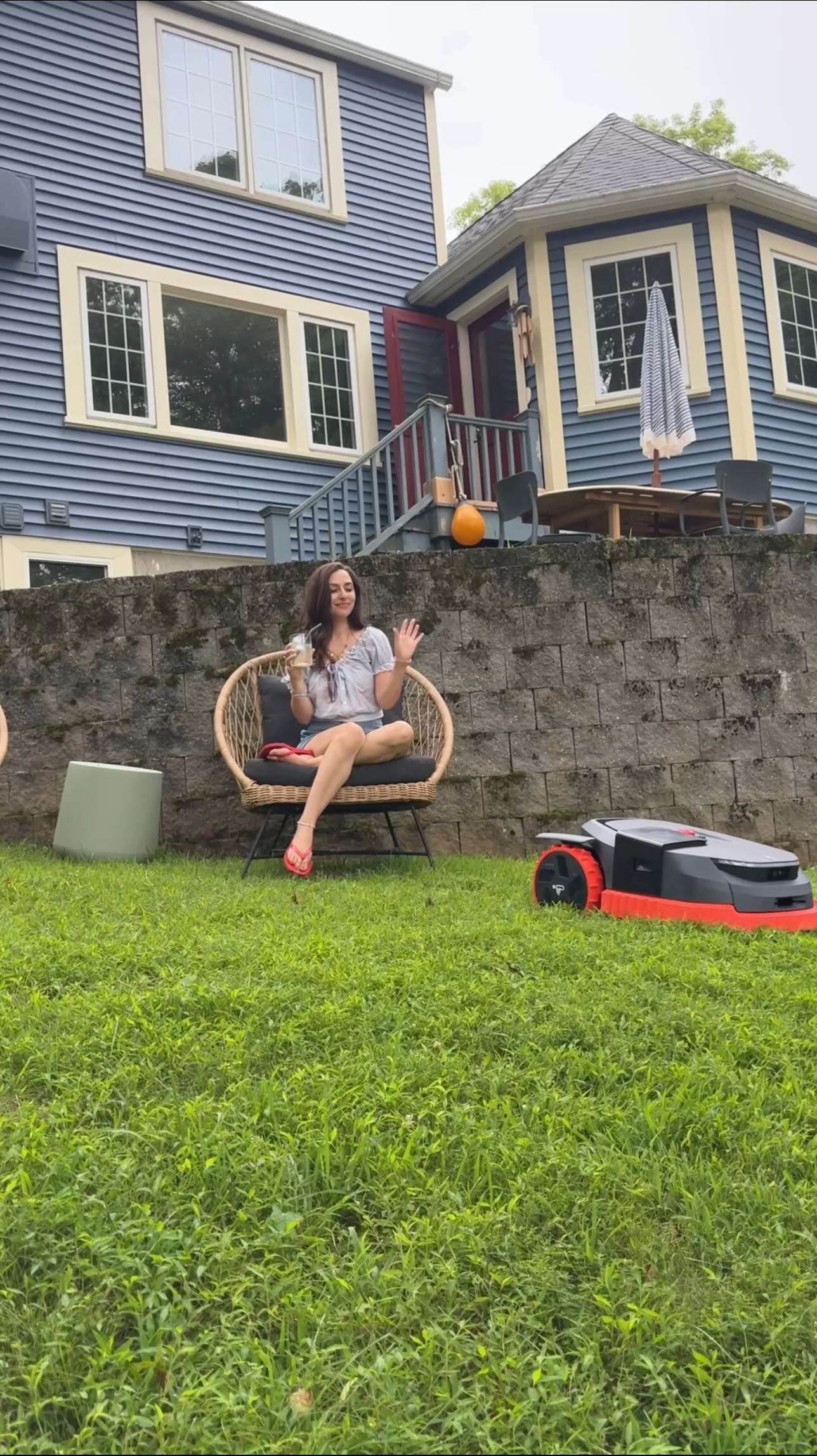 Instagram post by @almostmakesperfect for Segway Navimow. Caption reads: we are so not used to having LAND and the quotes....