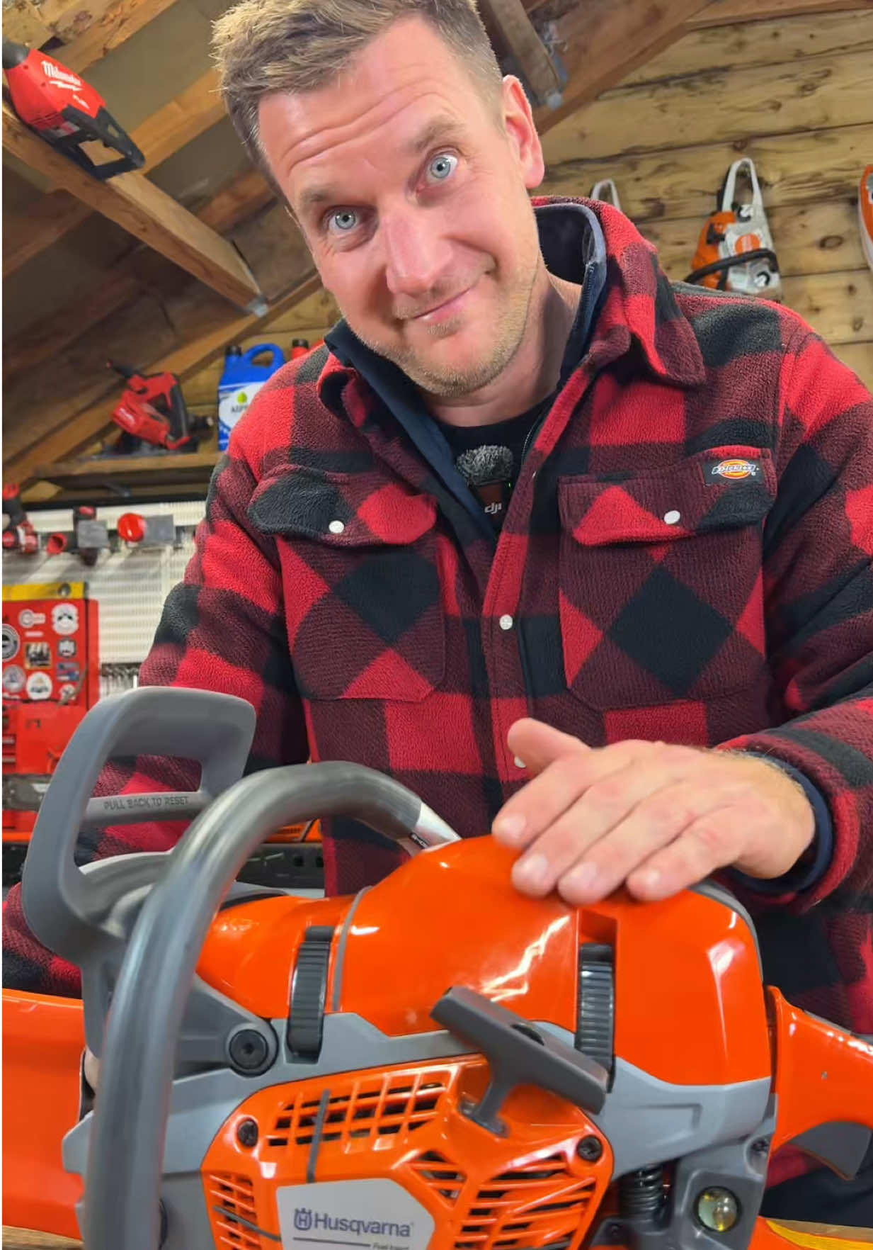 TikTok post by @machinerynation for Husqvarna. Caption reads: Husqvarna 564XP fuel injection chainsaw content....